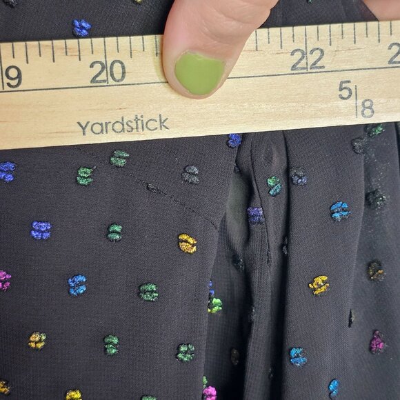 Trina Turk XL Black Rainbow Clip Dot Polkadot Tunic Top Sheer‎ Slit Bell Sleeve - Picture 13 of 15